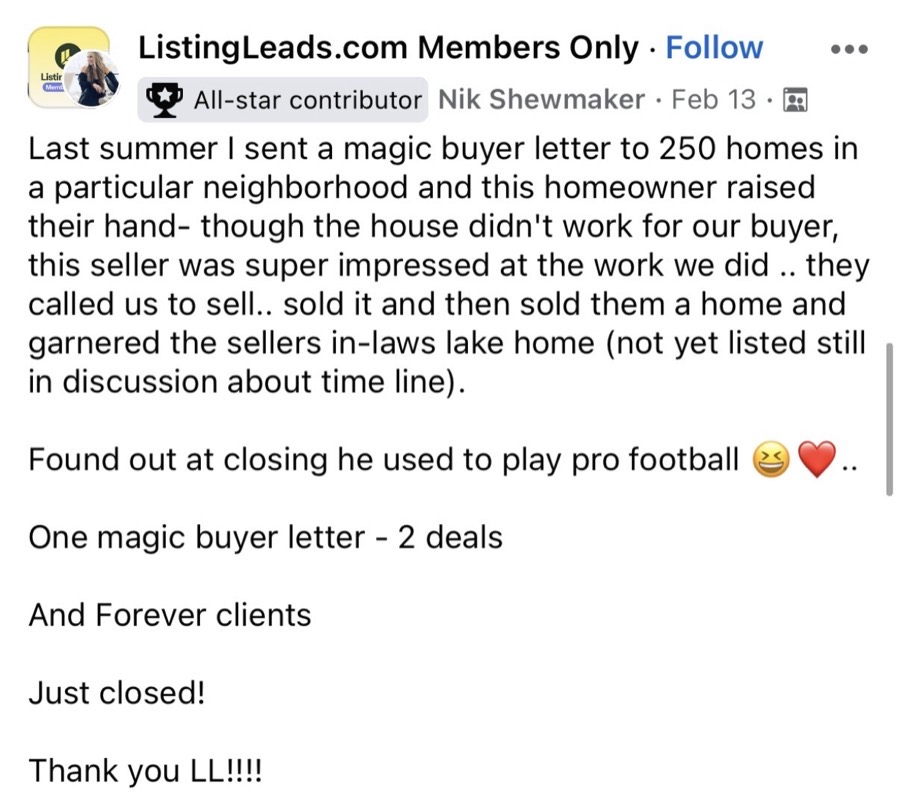 A member win with the Magic Buyer letter