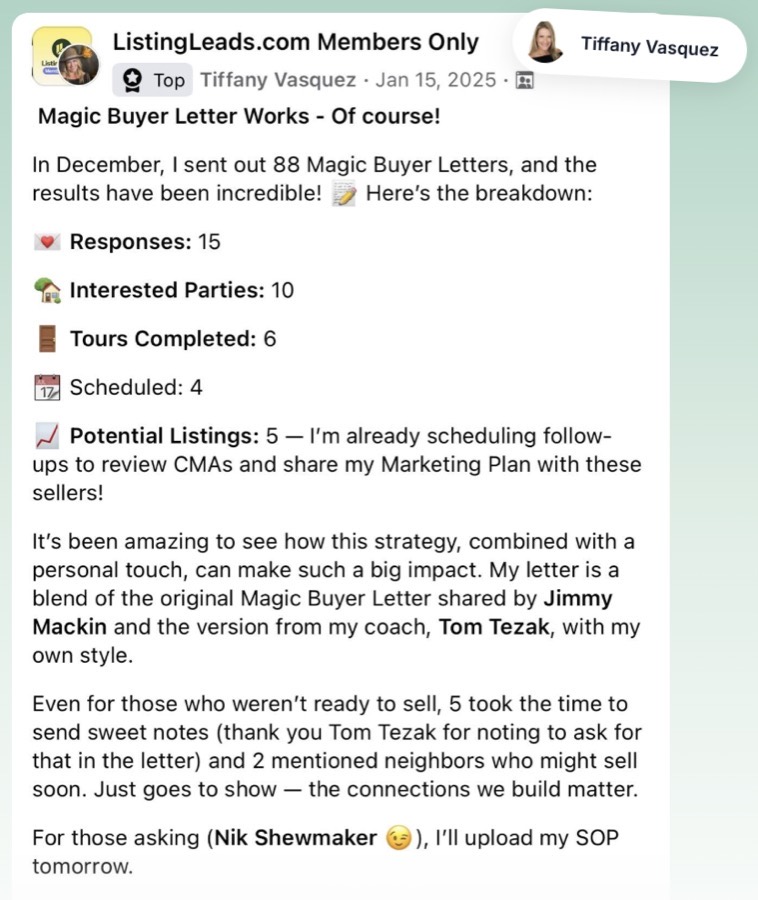 A member win with the Magic Buyer letter