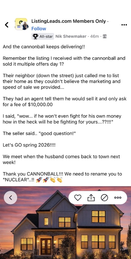 Listing Leads member success story